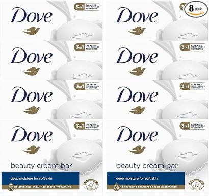 Pack of Dove beauty cream, featuring multiple containers with the brand's logo.
