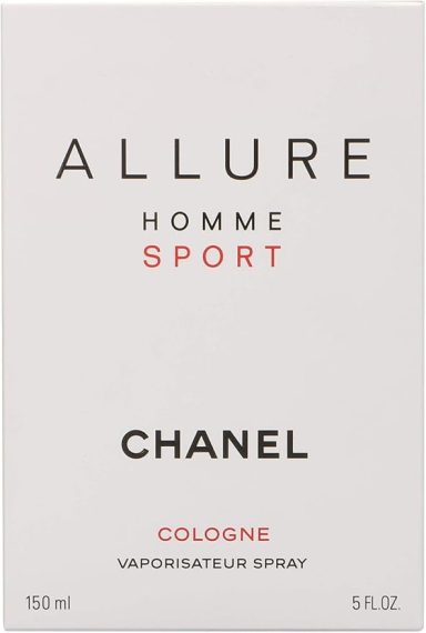 Chanel Allure Homme Sport cologne packaging, white box with black and red text.