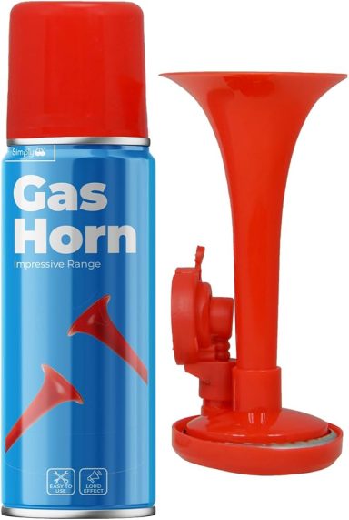 A red gas horn with a blue canister, labelled as "Gas Horn".