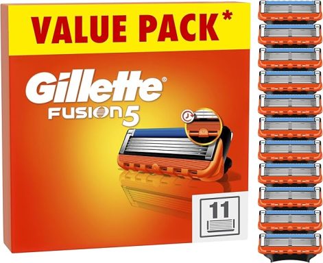 Gillette Fusion5 razor value pack with 11 replacement cartridges.
