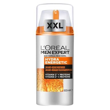 L'Oréal Men Expert Hydra Energetic moisturiser in a silver and orange container.