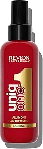 Revlon Professional UNIQ ONE hair treatment spray in a red bottle with gold accents.