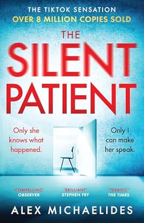 Cover of "The Silent Patient" featuring a chair in a white room with a subtle, dark background.