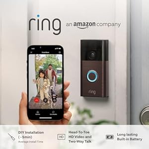 Smart doorbell with a smartphone app displaying a video feed of visitors.