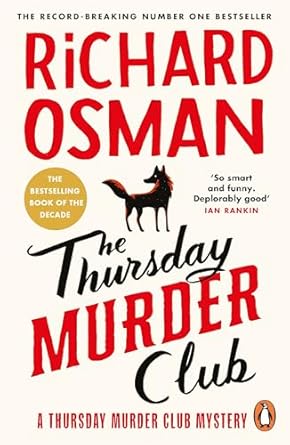 Cover of "The Thursday Murder Club" by Richard Osman, featuring a black dog silhouette.