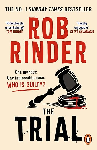 Cover of "The Trial" by Rob Rinder, featuring a gavel and striking design elements.