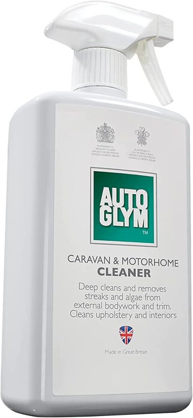A bottle of AutoGlym car cleaner with a green and white label.