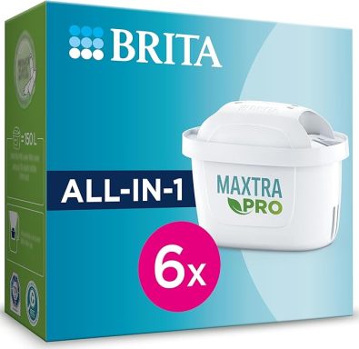 BRITA Maxtra Pro water filter cartridge pack, contains six cartridges.