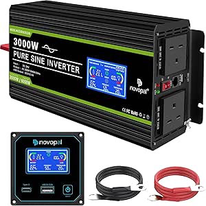 2000W pure sine wave inverter with digital display and connecting cables.
