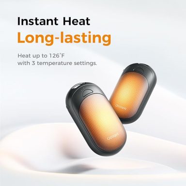 Portable hand warmers with adjustable temperature settings up to 120°F.