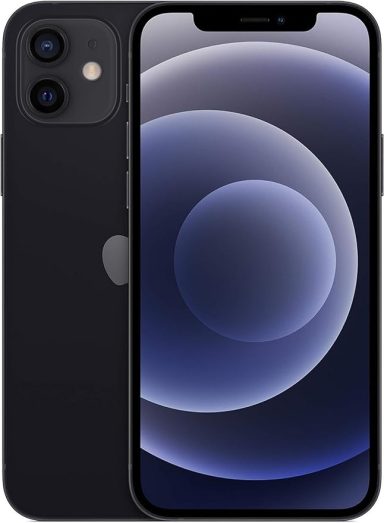 Black smartphone with a circular pattern on the screen, showcasing a sleek design.