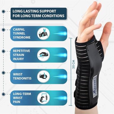 Wrist support brace for carpal tunnel, tendonitis, and wrist pain relief.