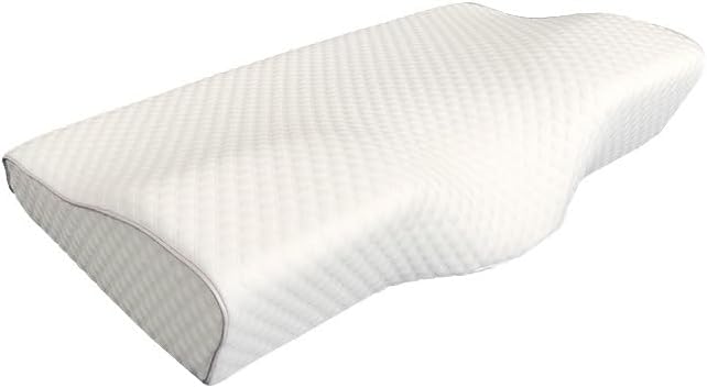 A white contoured memory foam pillow with a textured surface.