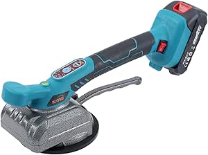 Cordless electric sander with a blue handle and silver sanding pad.