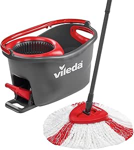 Vileda mopping system with a bucket and mop featuring a red and black design.
